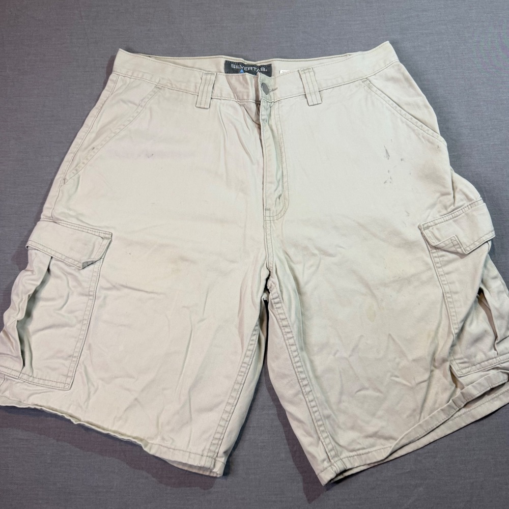 Levi's SilverTab Cargo Shorts‎ Mens 33 Khaki Tan Good Vintage 90s Baggy Cotton